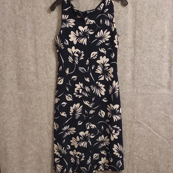 Lauren Ralph Lauren Dress Navy Blue and White Sleeveless Sheath - Picture 3 of 10